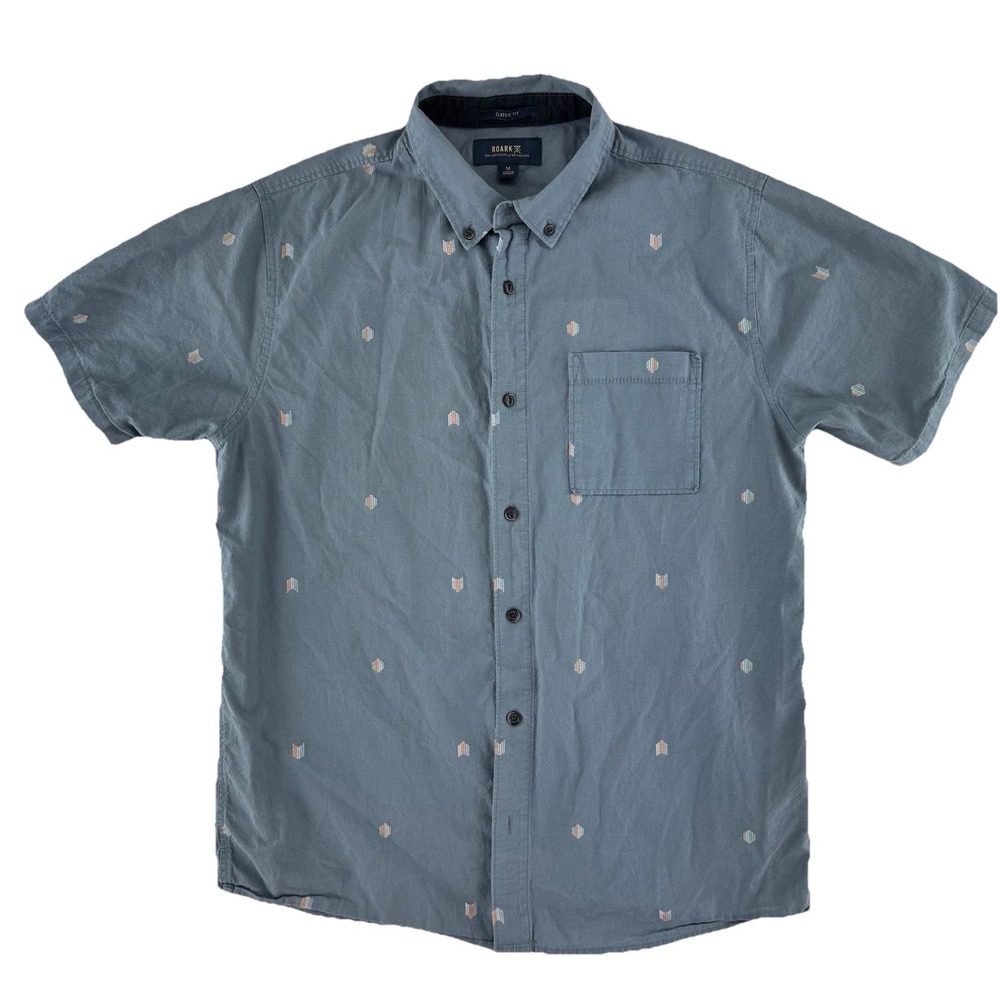 Roark Short Sleeve Button Up Shirt Mens Medium Blue Organic Cotton
